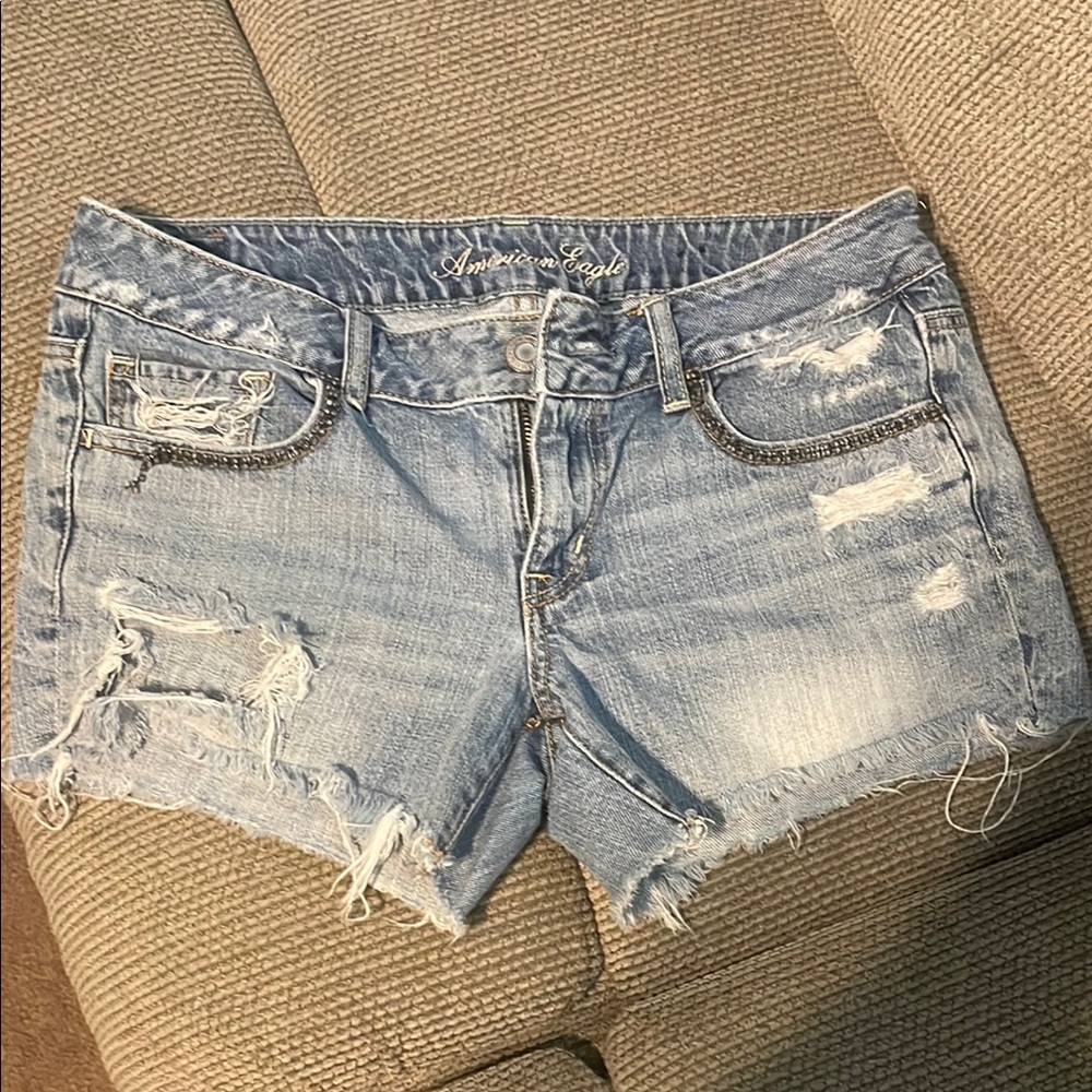 American Eagle Outfitters Women's Blue Denim Shorts w/ rhinestones
